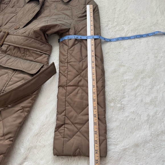 Loft Ann Taylor Quilted Trench Coat Women Medium Tan Gold Belted Button Outdoor - Picture 9 of 10